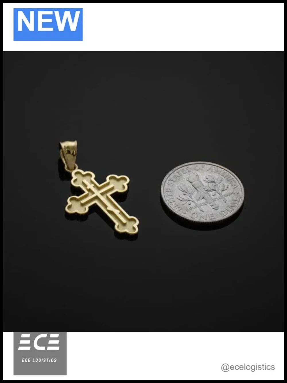Solid 14k Gold Eastern Orthodox Cross Charm Pendant Necklace 20